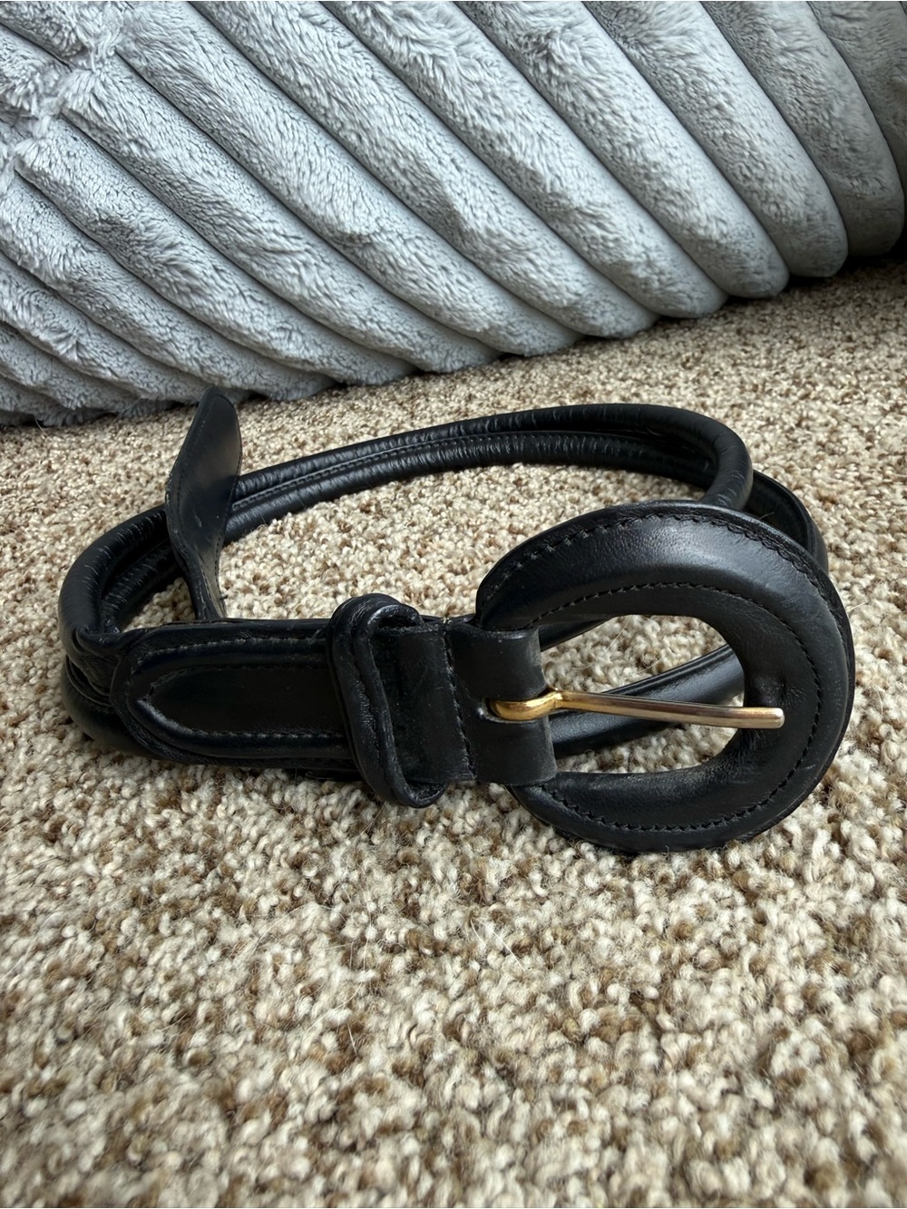 Vintage Liz Claiborne Black Leather Double Strand Belt w Gold-Tone Buckle 29-31